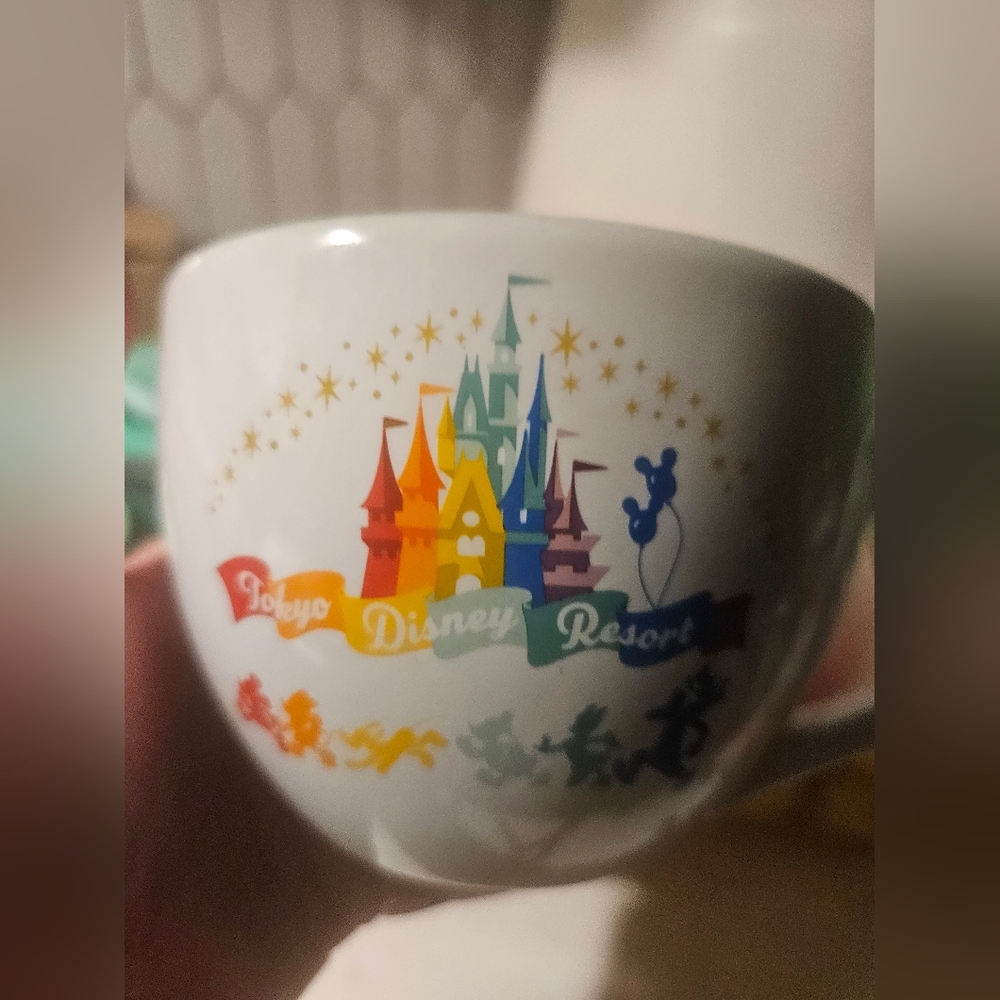 Tokyo Disney Resort Rainbow Colored Mug/bowl With Handle And Spoon. Ceramic.